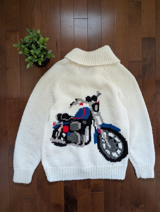 Vintage Sweaters - MOTORCYCLE 1950s CHUNKY HAND KNIT VINTAGE COWICHAN CARDIGAN